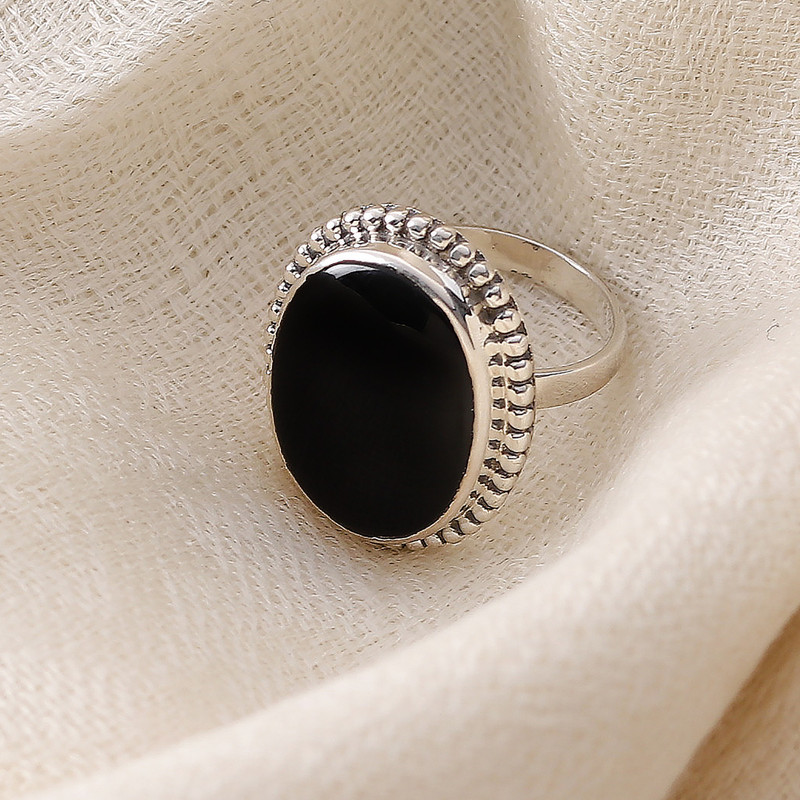Women's Handcrafted Onyx Cocktail Ring from India, "Mysterious Moon"