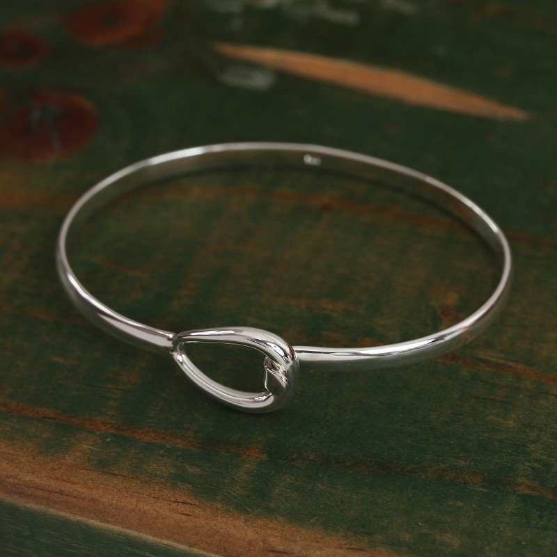 Artisan Made Sterling Silver Bangle Bracelet from Mexico, "Gleaming Tear"