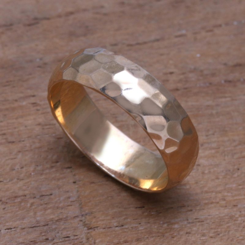 18k Gold Plated Sterling Silver Band Ring from Bali, "Golden Facets"