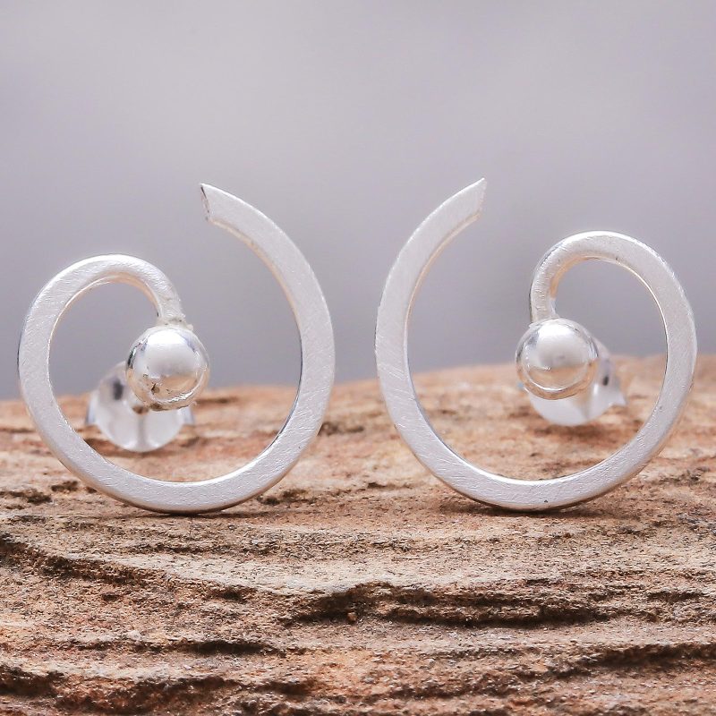 Spiral-Shaped Sterling Silver Button Earrings from Thailand, "Creative Energy"