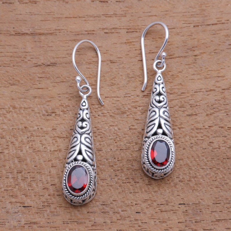 2-Carat Oval Garnet Dangle Earrings from Bali, "Regal Order"