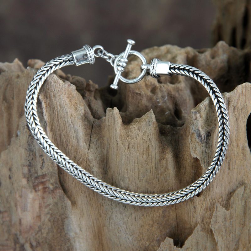 Men's Sterling Silver Chain Bracelet, "Balinese Braid"