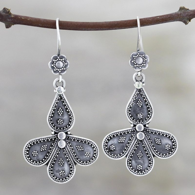 Teardrop Motif Sterling Silver Dangle Earrings from India, "Teardrop Composition"