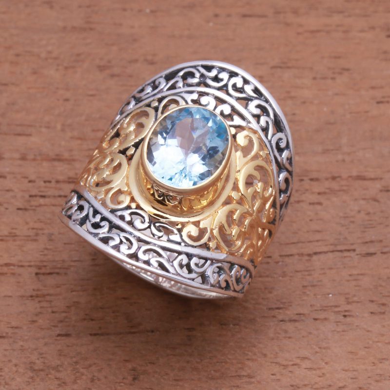4.5-Carat Gold Accented Blue Topaz Single-Stone Ring, "Powerful Gemstone"