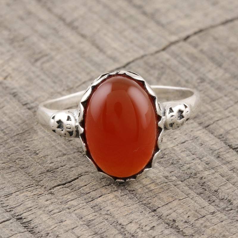 Oval Carnelian Cocktail Ring from India, "Glamorous Beauty"