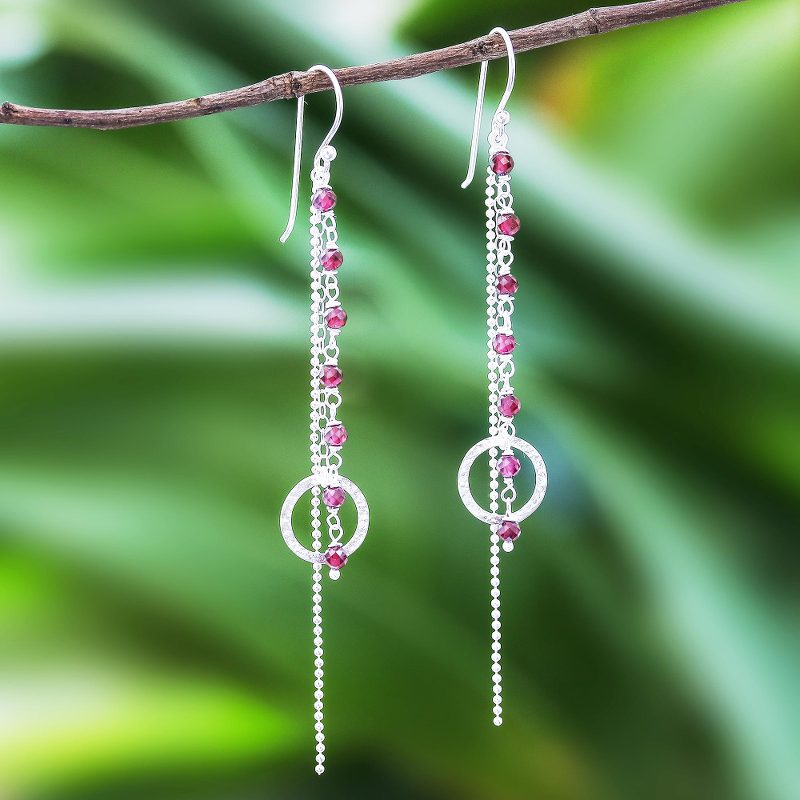 Garnet Dangle Earrings with Sterling Rings from Thailand, "Solar Love"