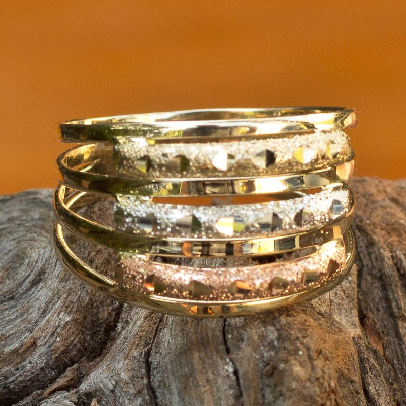 White Rose and Yellow 10k Gold Ring from Brazil, "Tricolor Ensemble"