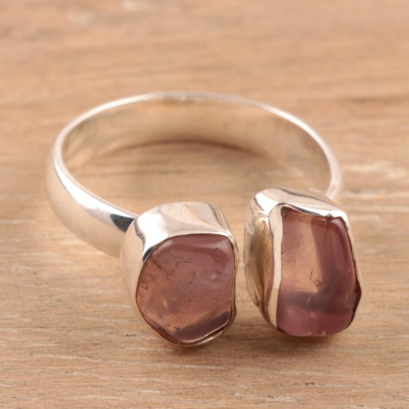 Wrap-Style Rose Quartz Cocktail Ring from India, "Passionate Nuggets"