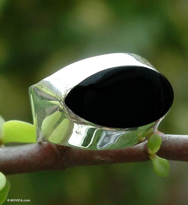 Onyx cocktail ring, "Dark Eyes"