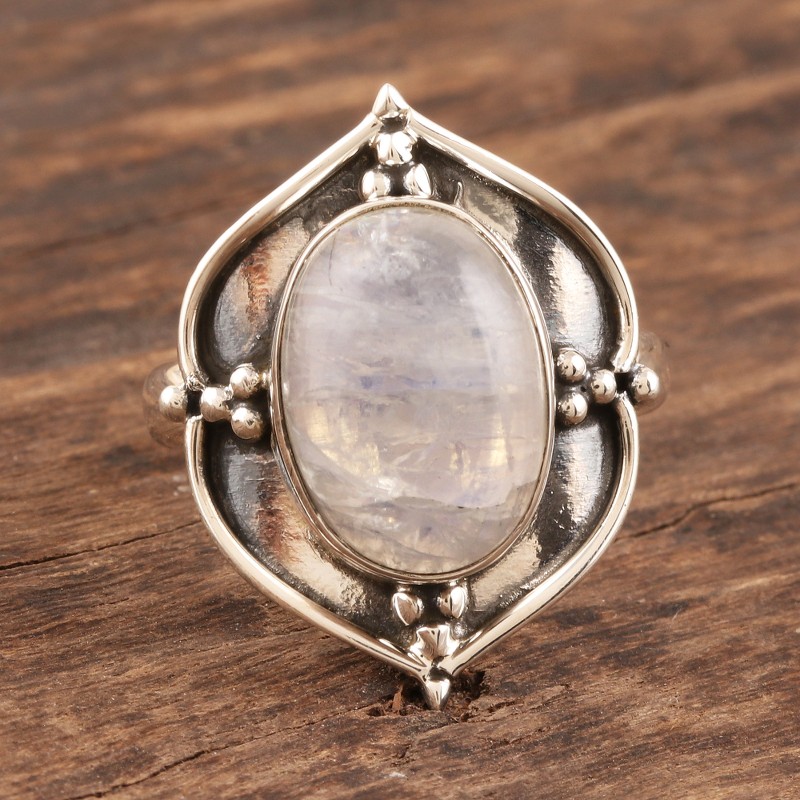 Natural Rainbow Moonstone Cocktail Ring from India, "Shimla Shimmer"