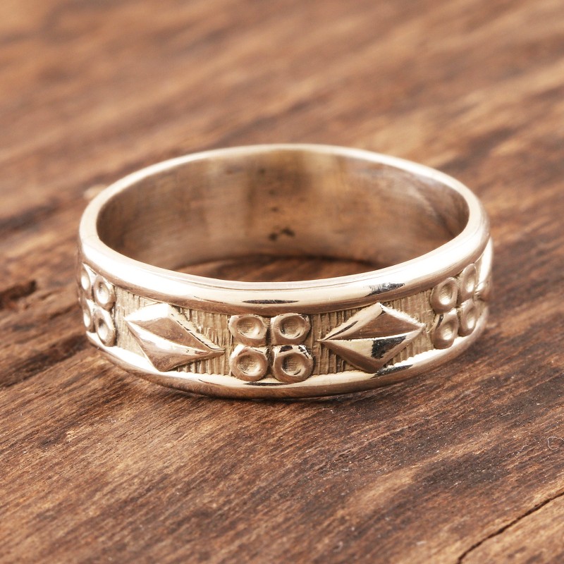 Women's Sterling Silver Band Ring with Diamond Motifs, "Shimla Shapes"