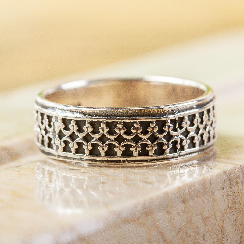 950 Silver Fretwork Band Ring from Mexico, "Elegant Fretwork"