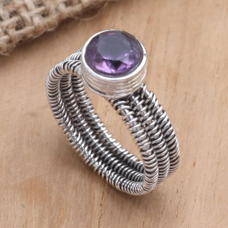 Wire Wrapped Sterling Silver Amethyst Ring, "Wrapped Up in Violet"