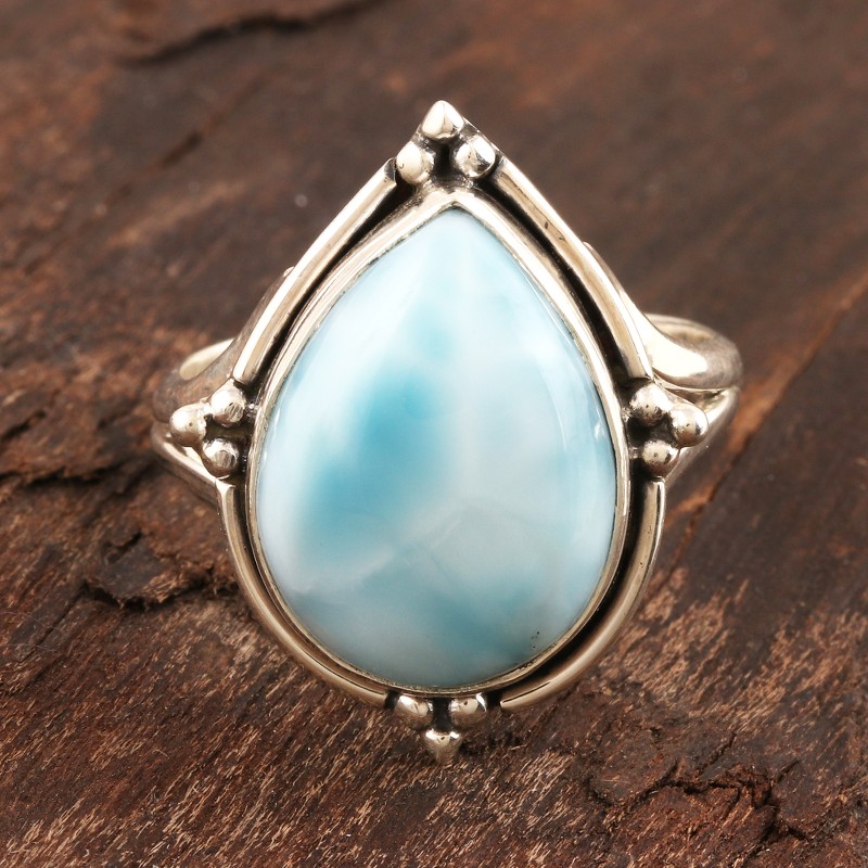 Pear-Shaped Larimar and Sterling Silver Cocktail Ring, "Blue Glory"