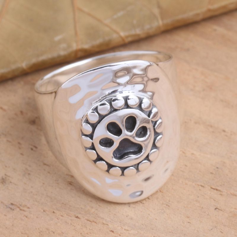 Wide Sterling Silver Paw Print Ring, "Paw Perfection"
