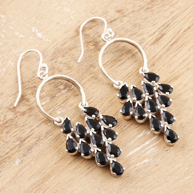 Hand Crafted Sterling Silver and Onyx Dangle Earrings, "Magic Brew"