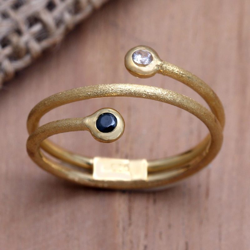 14K Gold Plated Wrap Ring with Cubic Zirconia and Crystal, "Light to Dark"
