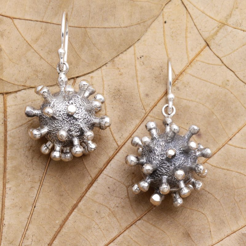 Virus-Themed Sterling Silver Dangle Earrings from Bali, "Invisible"