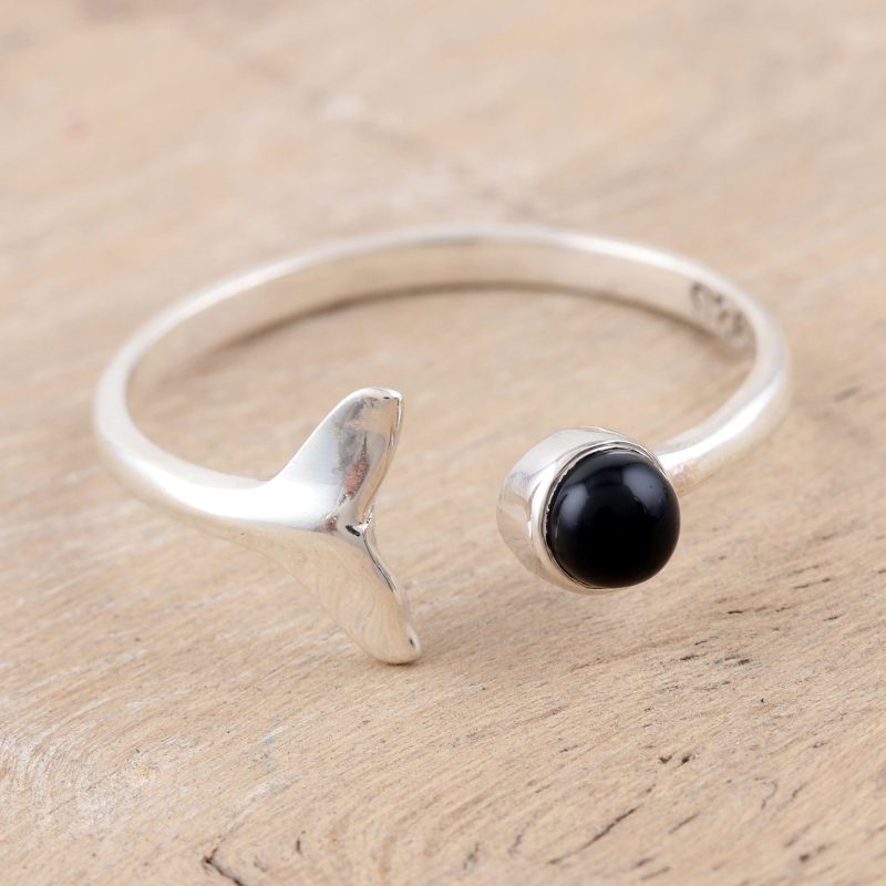 Onyx and Sterling Silver Mermaid Tail Ring, "Midnight Mermaid"