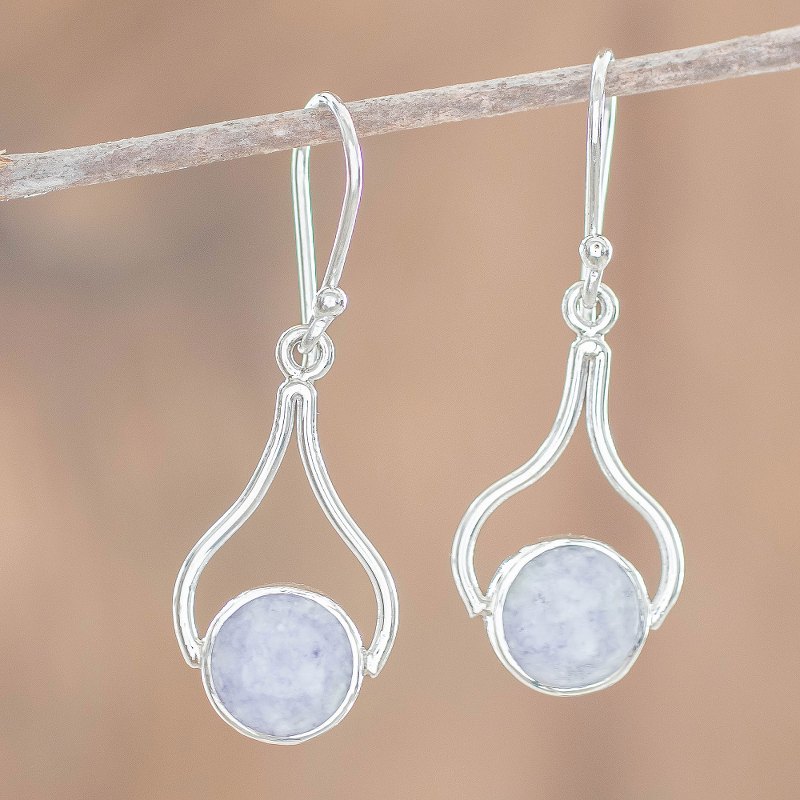 Teardrop Dangle Earrings with Lilac Jade from Guatemala, "Mixco Reinassance in Lilac"