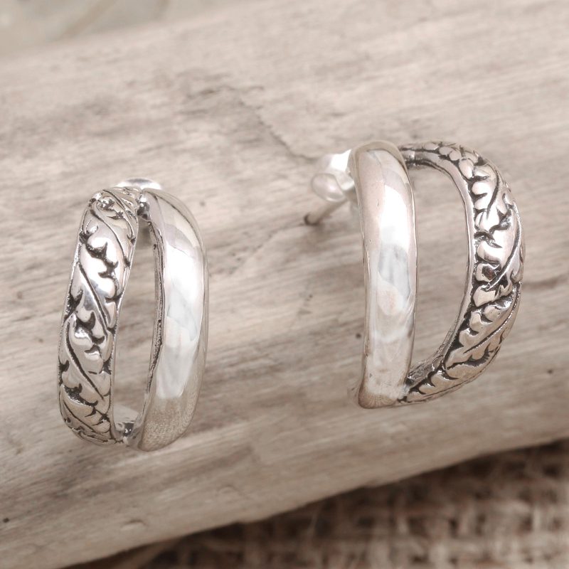 Sterling Silver Leaf-Motif Drop Earrings, "Leaf Curl"