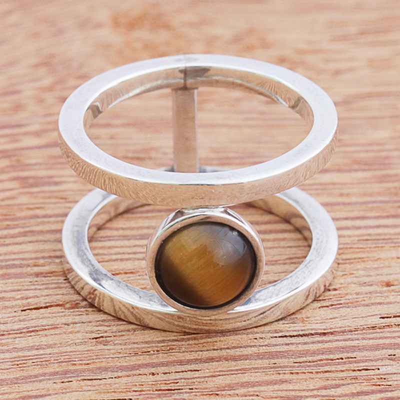 Modern Tiger's Eye Band Ring from Brazil, "Parallel Orbit"