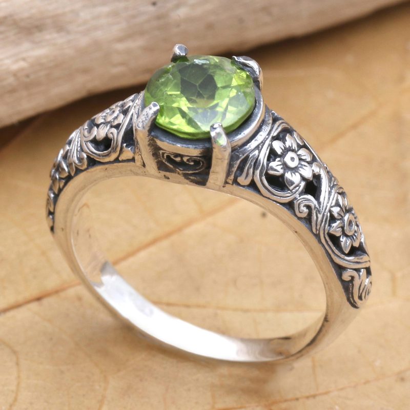 Peridot and Sterling Silver Solitaire Ring, "Balinese Beach in Green"