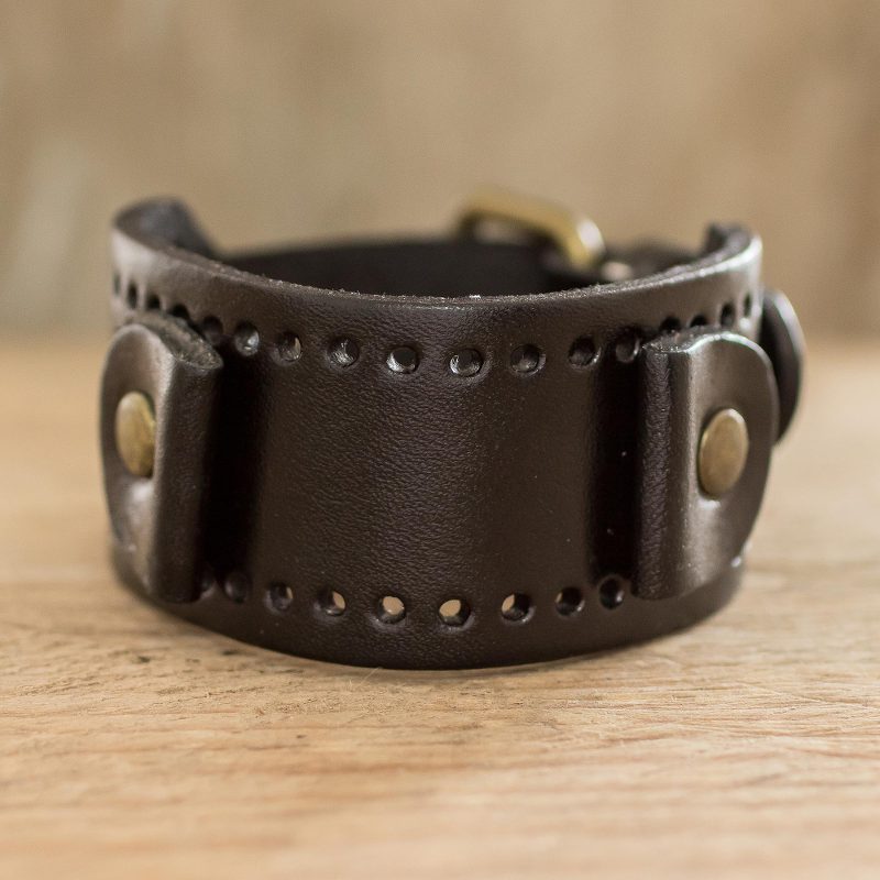 Black Men's Bracelet in Faux Leather, "Tamarindo Trend in Black"