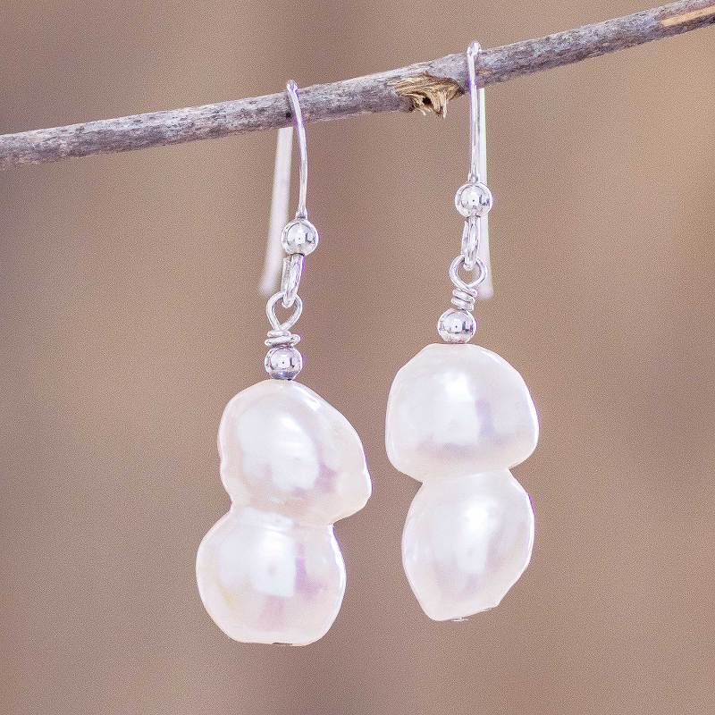 White Baroque Cultured Pearl Earrings, "Baroque Beauty"