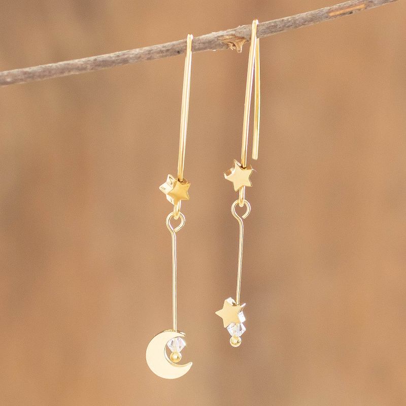 18K Gold Plated and Crystal Dangle Earrings from Costa Rica, "Costa Rican Night"