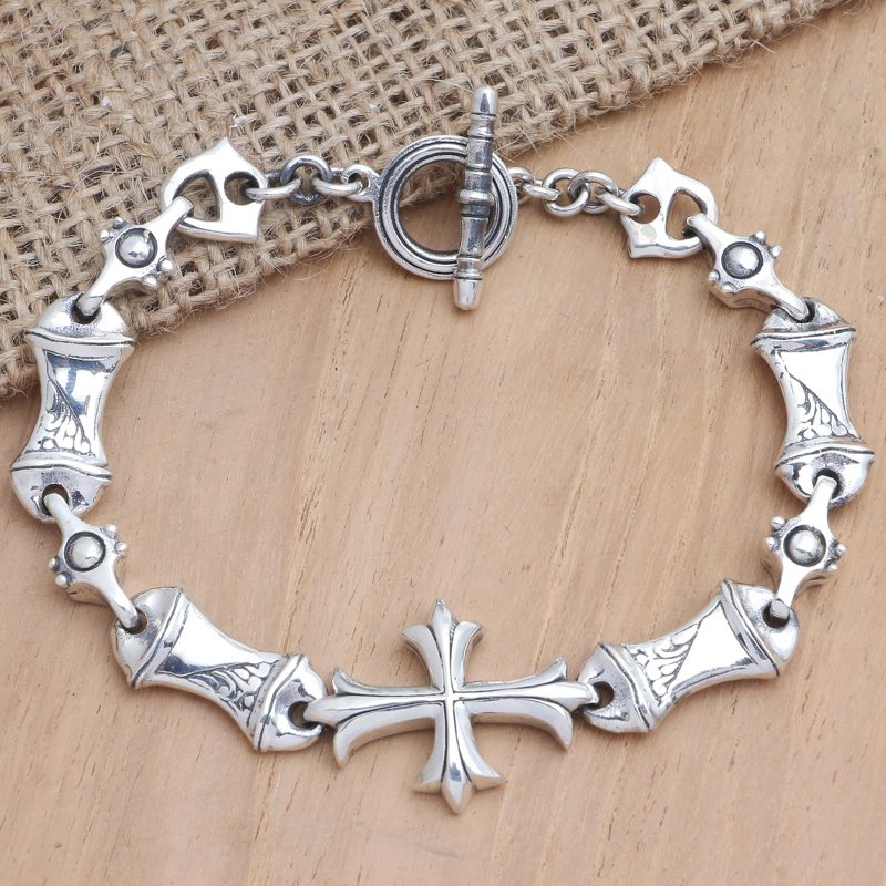 Men's Sterling Silver Bracelet with Cross Motif, "Blind Faith"