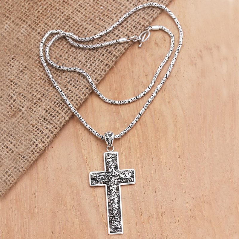 Sterling Silver Cross-Motif Pendant Necklace, "Incarnation"