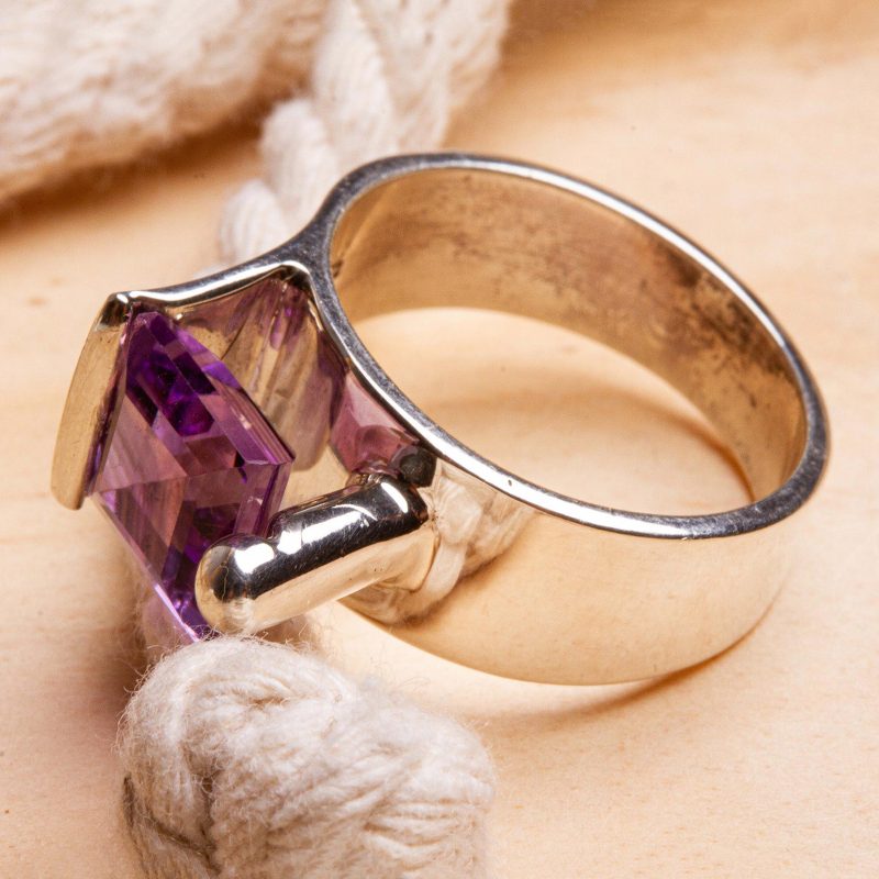 Amethyst and Sterling Silver Cocktail Ring From Taxco Mexico, "Amethyst Lock"