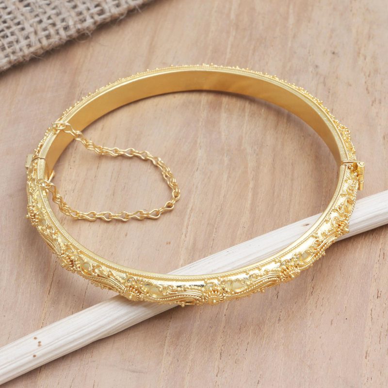 Artisan Crafted Gold-Plated Bangle Bracelet from Bali, "Glamorous Gold"