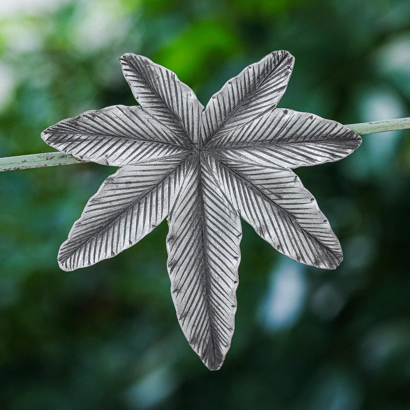 Oxidized 950 Silver 7-Point Leaf Pendant from Thailand, "Palmately Beauty"