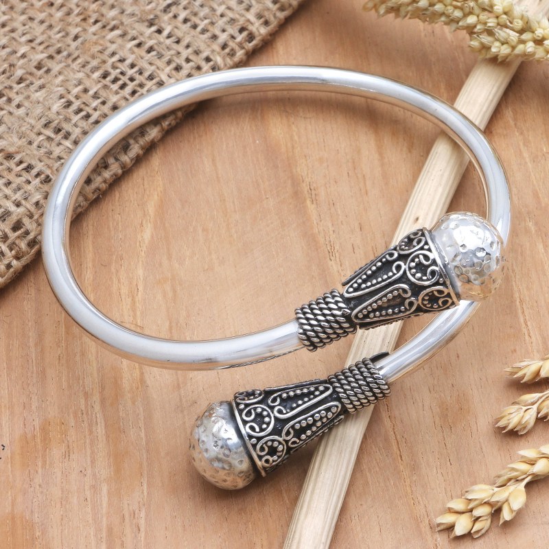 Artisan Crafted Sterling Silver Bangle Bracelet, "Gentle Soul"