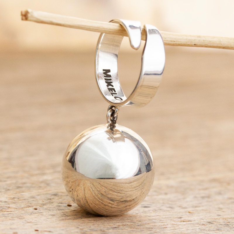 950 Silver Wrap Ring with Dangling Orb in Front, "Wavering Orbit"