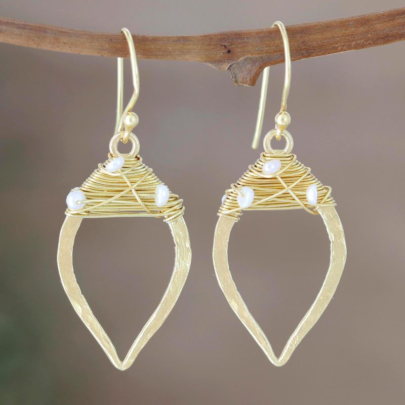 Wire-Wrapped 22k Gold Plated Earrings, "Voice of the Sea"