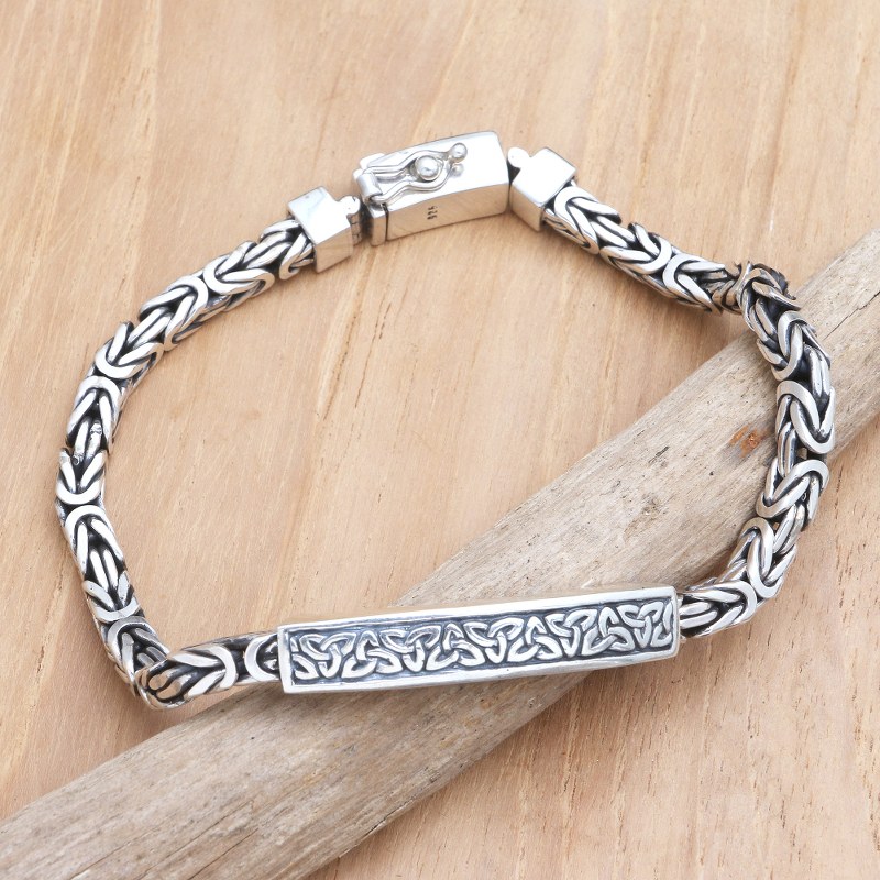 Artisan Crafted Sterling Men's Celtic Trinity Knot Bracelet, "Celtic Wave"