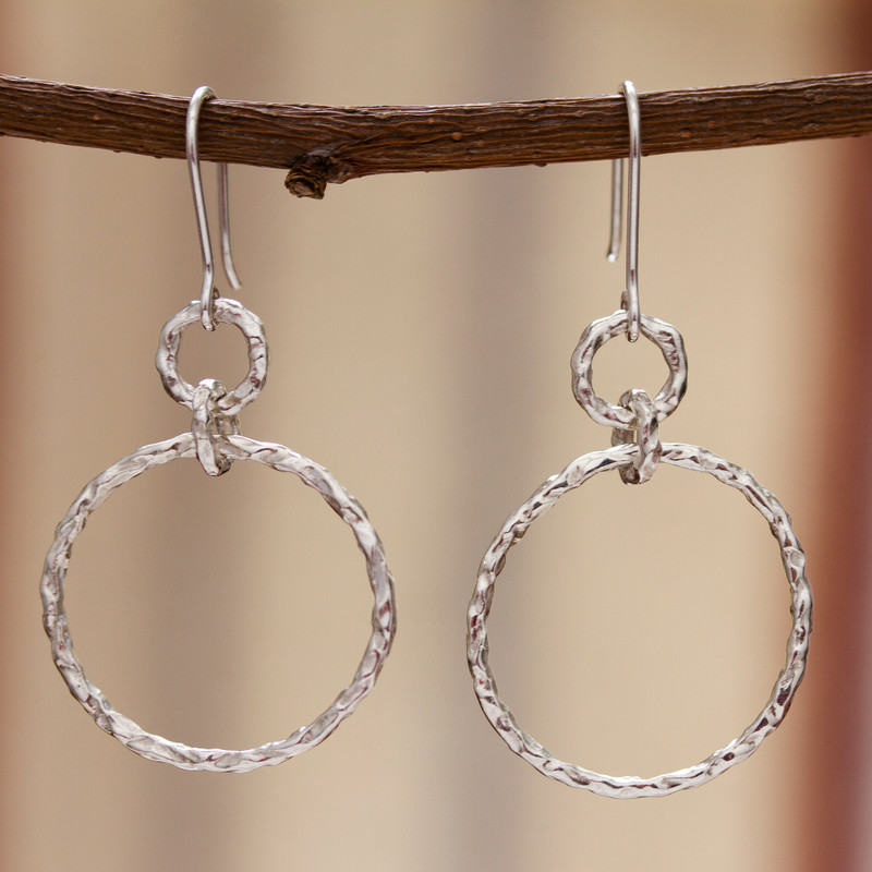 Taxco Sterling Silver Earrings, "Intimate Circle"