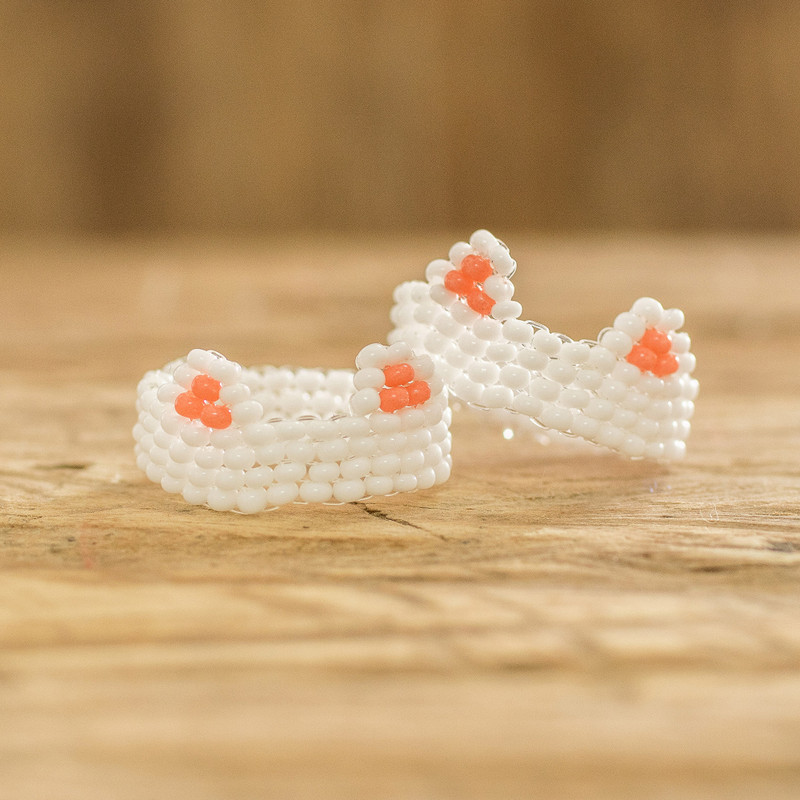 2 Cat-themed Glass Beaded Friendship Rings From Guatemala, "Pussycats"
