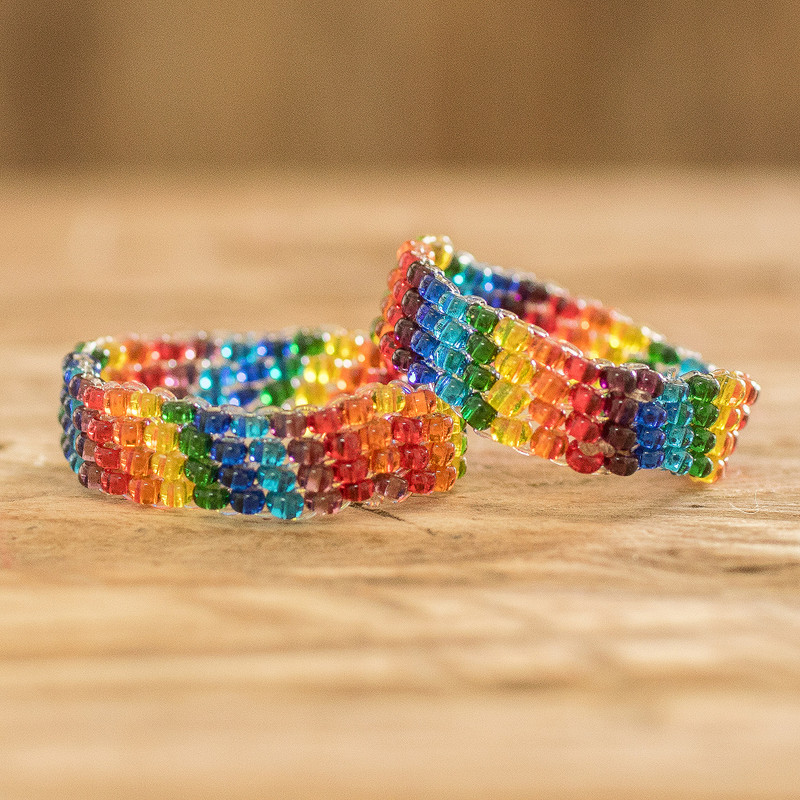 2 LGBTQ+ Themed Glass Bead Friendship Rings From Guatemala, "Love is Love"