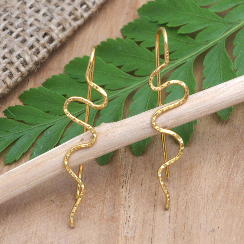 18k Gold-plated Hand-crafted Drop Earrings from Indonesia, "Beautiful Movement"