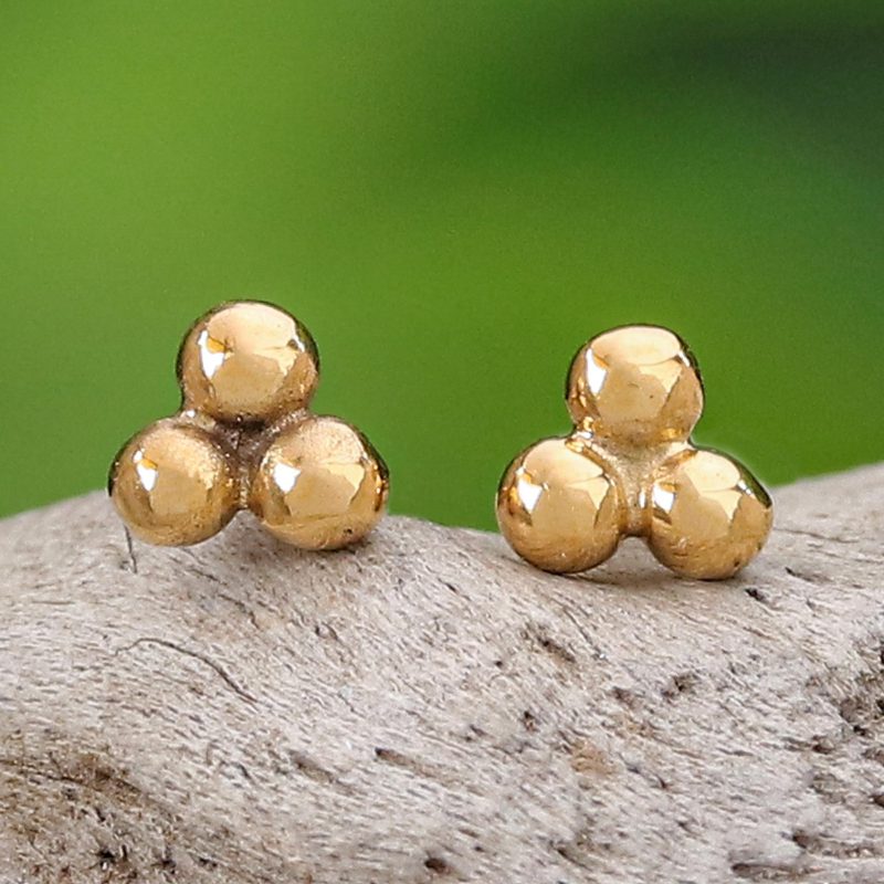 14k Gold Stud Earrings with Gold-Plated Clasp from Thailand, "Dots of Wealth"
