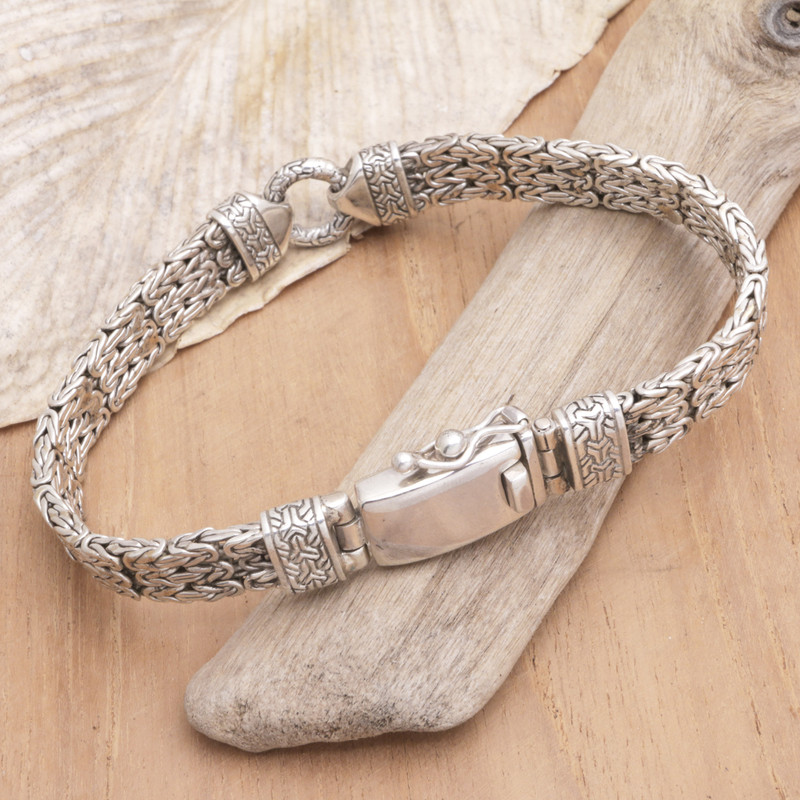 Balinese Handcrafted Men's Bracelet with Ring Pendant, "Ring of Light"