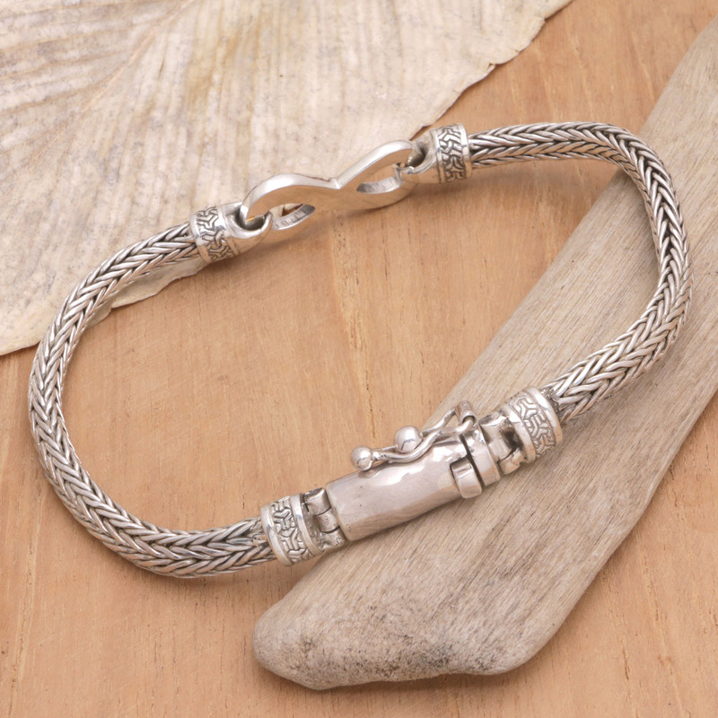 Balinese Handcrafted Men's Bracelet with Infinity Pendant, "Infinity Symbol"