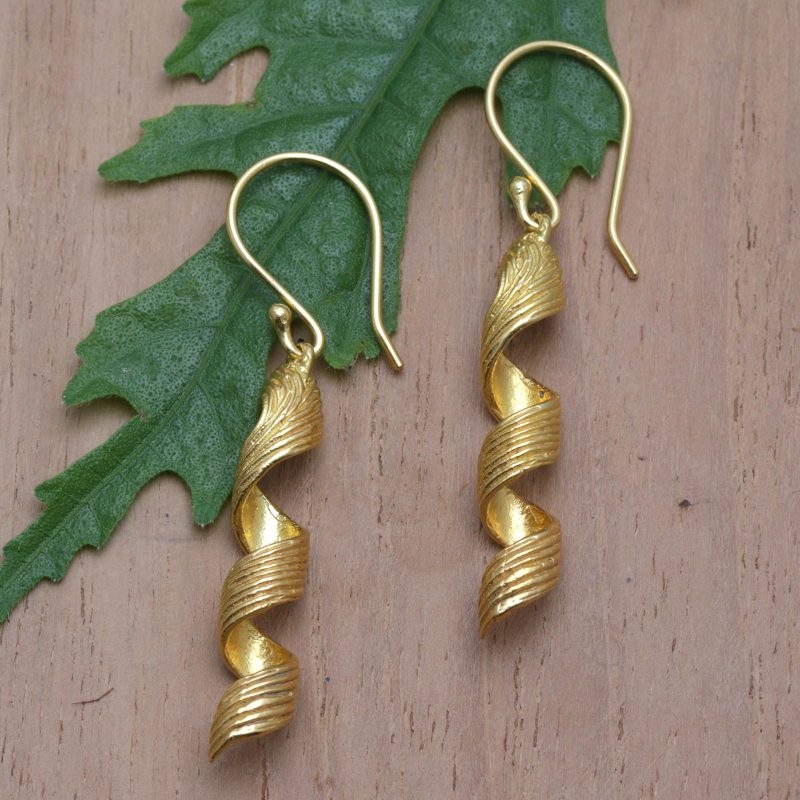 18k Gold-Plated Modern Spiral Dangle Earrings from Bali, "Spiral Wires"