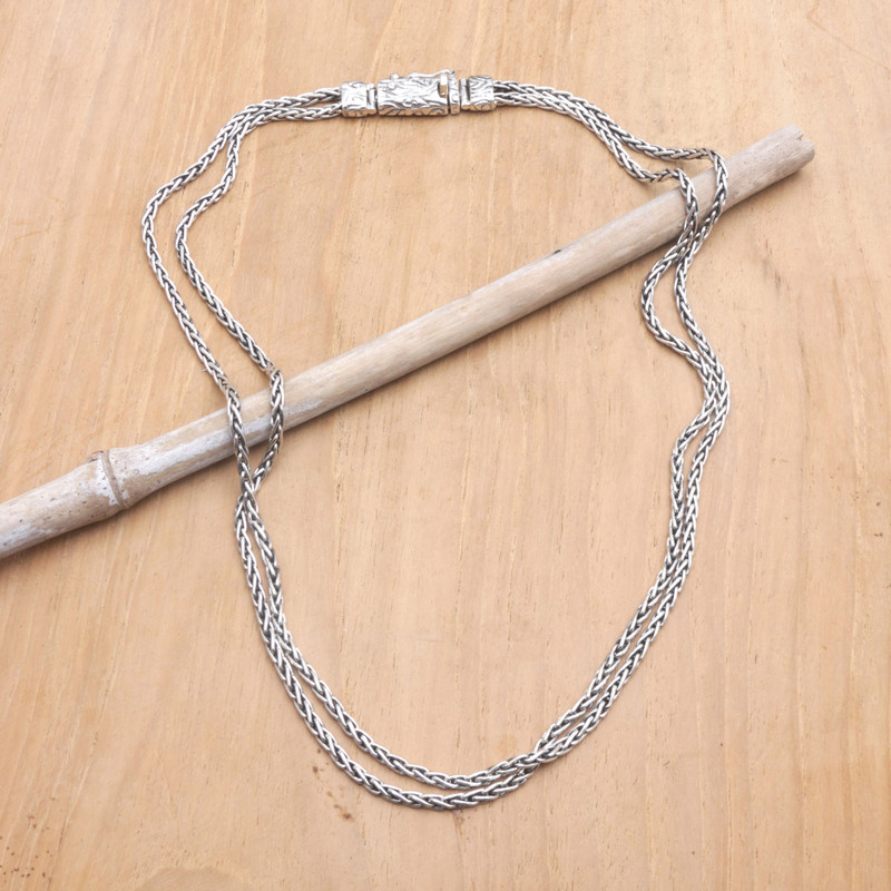 Balinese Men’s Sterling Silver Double Strand Chain Necklace, "Layer of Desire"