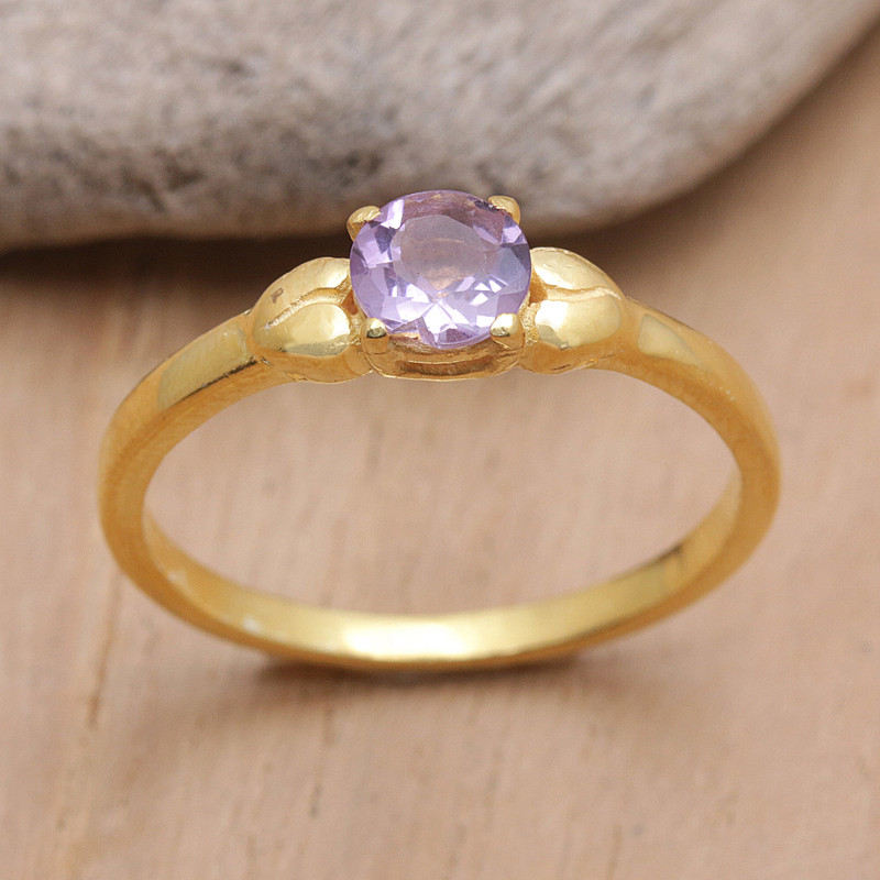 18k Gold-Plated Solitaire Ring with Faceted Amethyst Stone, "Purple Duchess"