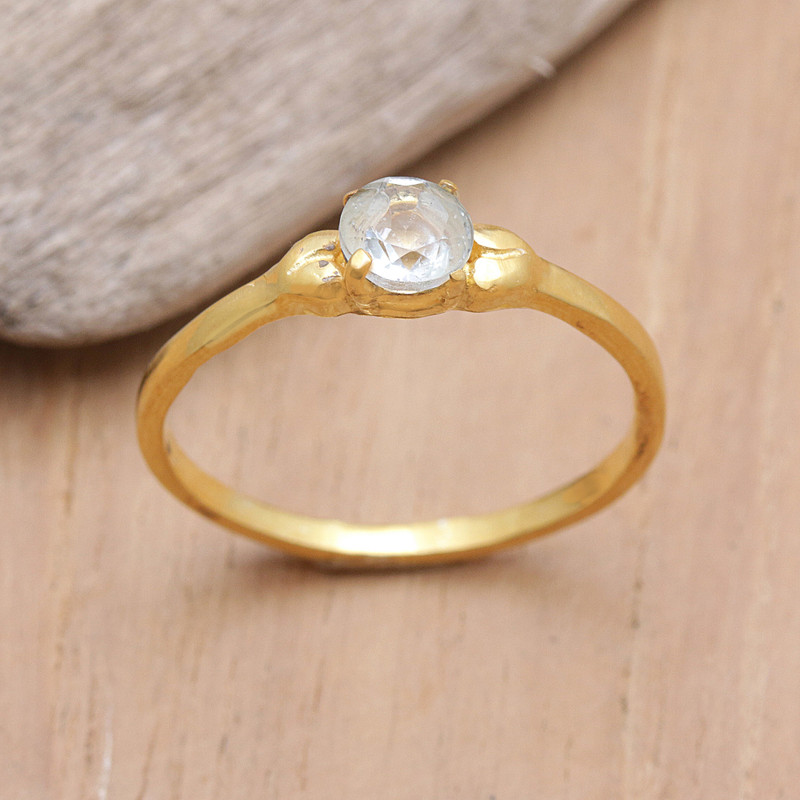 18k Gold-Plated Solitaire Ring with Faceted Blue Topaz Gem, "Sky Duchess"